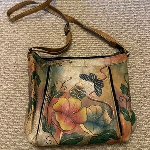 Anuschka Painted Floral Butterfly Crossbody - Multicolor (Gold, Green, Blue)